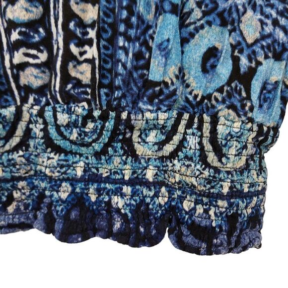 Free People Crop Top Womens XS Blue V-Neck Long Sleeve Paisley Waist Smocked - Picture 7 of 13